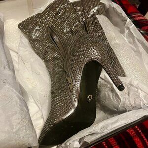 Metallic Gun Metal High Heeled Booties, Size 6.5